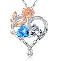 wholesale 925 Sterling Silver Rose Quartz Heart Birthstone Necklace for Women Valentine s Day Gift-03-04-Mar-Apr Birthstones