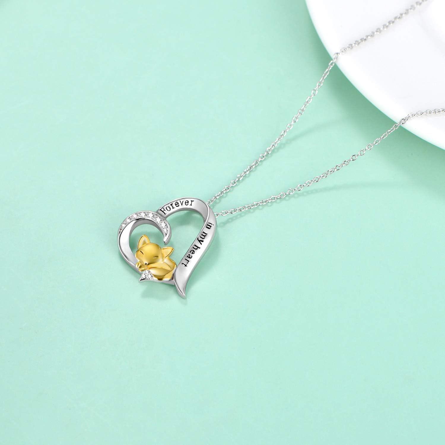 925 Sterling Silver Metal Foxy Love Forever in My Heart Pendant Necklace Gifts for Her-0-3