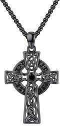 wholesale Black 925 Sterling Silver Celtic Knot Cross Pendant with Black Onyx Gemstone Norse Valknut Amulet Necklace for Men & Women-0-0