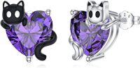 wholesale Sterling Silver Natural Gemstone Cat Earrings for Women White Black Cat Studs-Natural Amethyst