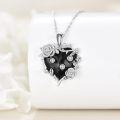 wholesale 925 Sterling Silver Black Enamel Flower Heart Keepsake Pendant with Chain-0-3