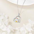 wholesale 925 Sterling Silver Heart-Shaped Chicken Family Pendant Necklace with Gold Plated Chicks-0-1