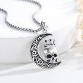 wholesale 925 Sterling Silver 925 Crescent Moon & Crowned Skull Pendant Necklace  - Gothic Memento Mori Jewelry for Men and Women-0-1