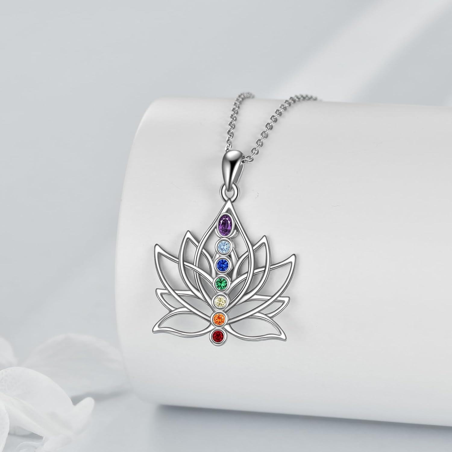  Sterling Silver Chakra Lotus Pendant Necklace for Women -0-3