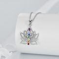 wholesale 925 Sterling Silver 6-Color Stone Chakra Lotus Flower Pendant Necklace for Women-0-3