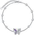 wholesale 925 Sterling Silver Purple Butterfly Anklet with Beads and Crystal Accents for Women-0-0