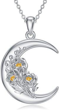 wholesale  Sterling Silver Moon Pendant Birth Flower Necklace for Women -8-Aug-Poppy
