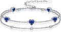 wholesale 925 Sterling Silver with 5A Cubic Zirconia & Sapphire Double Strand Heart Charm Bracelet - September Birthstone Gift for Women-0-0