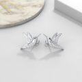 wholesale 925 Sterling Silver Hummingbird Stud Earrings with Cubic Zirconias and Platinum Plating (D VVS)-0-3