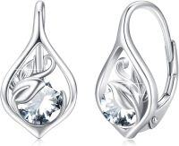 wholesale 925 Sterling Silver S929 Birthstone Leaf Hoop Earrings for Women-April