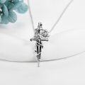 wholesale 925 Sterling Silver Cross with Roses and Sword Pendant Necklace for Women Men Gothic Punk Style  48cm Chain Length-0-1