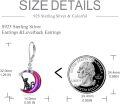wholesale 925 Sterling Silver Purple Glitter Crescent Moon with Black Cat and Stars Leverback Earrings-0-3