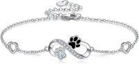 wholesale 925 Sterling Silver Heart & Dog Paw Charm Infinity Chain Ankle Anklet for Women-Paw Print Anklets