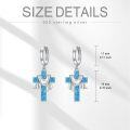 wholesale 925 Sterling Silver Cross with Turquoise Scarf Huggie Hoop Earrings for Women Girls Hypoallergenic s 4cm Length-0-5
