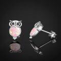 wholesale 925 Sterling Silver Pink Opal Owl Stud Earrings - Adorable Animal Jewelry for Women-0-2