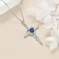 TOUPOP White Gold S925 Sterling Silver Sapphire Cross Pendant Necklace-0-3