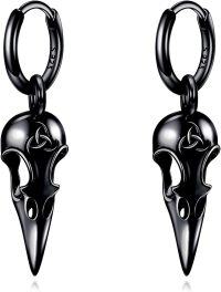 wholesale 925 Sterling Silver Raven Skull Drop Dangle Earrings Norse Viking s for Men Women-Black Crow Skull