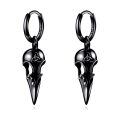 wholesale 925 Sterling Silver Gothic Raven Skull Black Gold Plated Drop Earrings-0-0