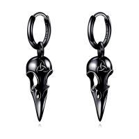 wholesale 925 Sterling Silver Gothic Raven Skull Black Gold Plated Drop Earrings-Black Crow Skull