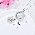 wholesale S925 Sterling Silver & Birthstone Round Mother Floating Locket Necklace - Adjustable Chain, Gift for Mom, Heartfelt Message, DIY Charm-0-2