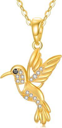 wholesale 14k Gold Hummingbird Necklace for Women Solid Gold Pendant with Cubic Zirconia 18inch Chain-A-hummingbird