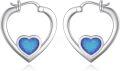 wholesale 925 Sterling Silver Heart-Shaped Blue Opal Hoop Earrings-0-0