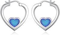 wholesale 925 Sterling Silver Heart-Shaped Blue Opal Hoop Earrings-Blue Opal
