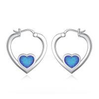 wholesale 925 Sterling Silver Heart Shaped Earrings With Blue Opal-Blue Opal
