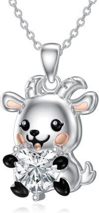 wholesale Sterling Silver 12 Month Birthstones Animals Necklace for Women Daughter (Axolotl Cow Pig Cat) Birthday Christmas Graduation Gift-11-Goat-11-Goat