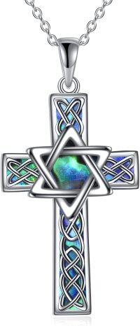 wholesale 925 Sterling Silver Celtic Cross Necklace with Abalone Shell Inlay for Women Men Christian s-Star of David