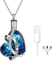 wholesale 925 Sterling Silver Blue Austrian Crystal Heart Cremation Jewelry with Funnel and Sim Card Tool-A3 I love you - Unique