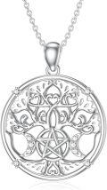 wholesale 925 Sterling Silver Round Pendant with Pentagram and Moon Phase Design - Family Tree of Life Necklaces for Women's Gifts-0-0