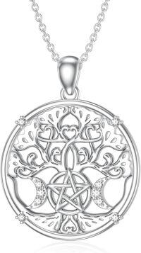 wholesale 925 Sterling Silver Round Pendant with Pentagram and Moon Phase Design - Family Tree of Life Necklaces for Women's Gifts-tree of life-style 13