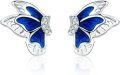wholesale 925 Sterling Silver Butterfly Blue Enamel Stud Earrings with Cubic Zirconia Accents-0-0