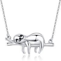 wholesale 925 Sterling Silver Sloth Sliding Charm Necklace - Slow Down & Be Happy s for Her-A-On the Branch