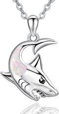 wholesale 925 Sterling Silver White Fire Opal Shark Moon Pendant Necklace for Women-0-0