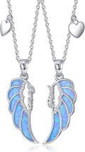 wholesale 925 Sterling Silver Angel Wing Pendant Necklaces for Women - Blue Fire Opal & Cubic Zirconia s-0-0