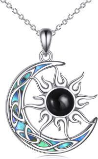 wholesale Sterling Silver Sun and Moon Pendant Necklace with Black Onyx & Abalone Shell, Celtic Crescent Moon Jewelry Gift for Women-black onyx sun