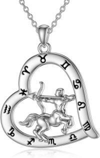 wholesale Sterling Silver Zodiac Necklace with 12 Constellations Horoscope Heart Pendant for Women-01-Sagittarius Necklace(11.23-12.21)-01-Sagittarius Necklace(11.23-12.21)