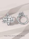 wholesale 925 Sterling Silver Lotus Flower Huggies Ear Cuffs  for Her-0-3