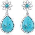 wholesale 925 Sterling Silver Natural Turquoise Flower Drop Dangle Earrings-0-0