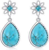 wholesale 925 Sterling Silver Natural Turquoise Flower Drop Dangle Earrings-A_Turquoise Stone