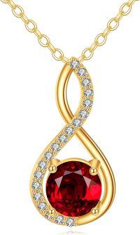 wholesale 14K Gold Round Red Garnet & White Cubic Zirconia Infinity Pendant Necklace 26 Chain-A-Red Garnet