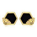 wholesale 925 Sterling Silver Bee Hexagon Stud Earrings with Black Onyx and Cubic Zirconia Gift for Her-0-0