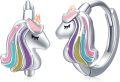wholesale 925 Sterling Silver Unicorn Head Rainbow Colorful Huggie Hoop Earrings for Women and Girls - Cute Animal Ear Cuff  Set-0-0