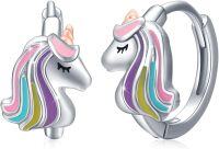 wholesale 925 Sterling Silver Unicorn Head Rainbow Colorful Huggie Hoop Earrings for Women and Girls - Cute Animal Ear Cuff  Set-Unicorn hoops-0923