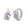 wholesale 925 Sterling Silver Unicorn Head Rainbow Colorful Huggie Hoop Earrings for Women and Girls - Cute Animal Ear Cuff  Set-0-0