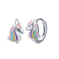 wholesale 925 Sterling Silver Unicorn Head Rainbow Colorful Huggie Hoop Earrings for Women and Girls - Cute Animal Ear Cuff  Set-Unicorn hoops-0923