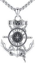wholesale 925 Sterling Silver Nautical Ship Wheel & Anchor Pendant Necklace for Men/Women-0-0