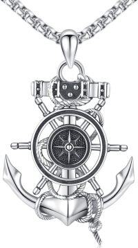 wholesale 925 Sterling Silver Nautical Ship Wheel & Anchor Pendant Necklace for Men/Women-B-Anchor